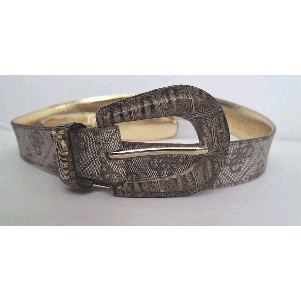 Guess Belt Size Small Womens  Logo Print Brown Gold 911203